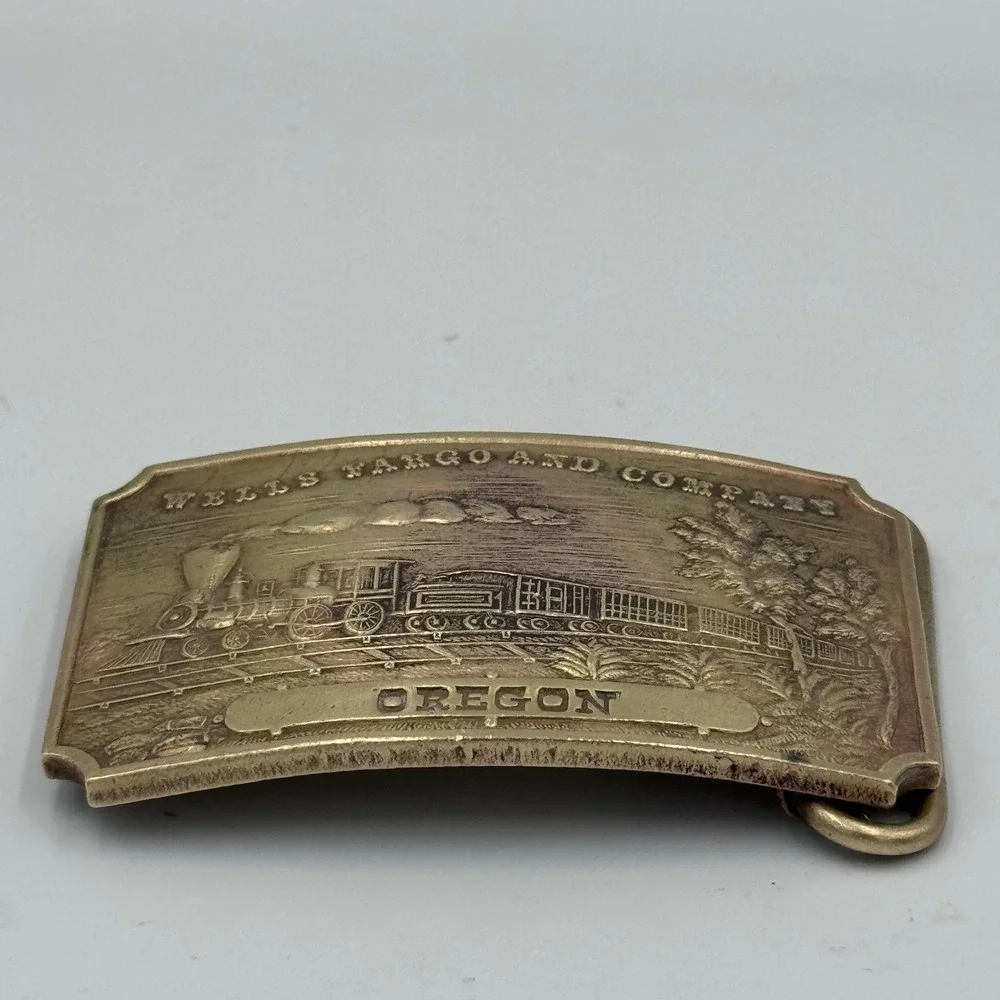 Vintage Wells Fargo and Company Oregon Steam Locomotive Train‎ Belt Buckle Brass